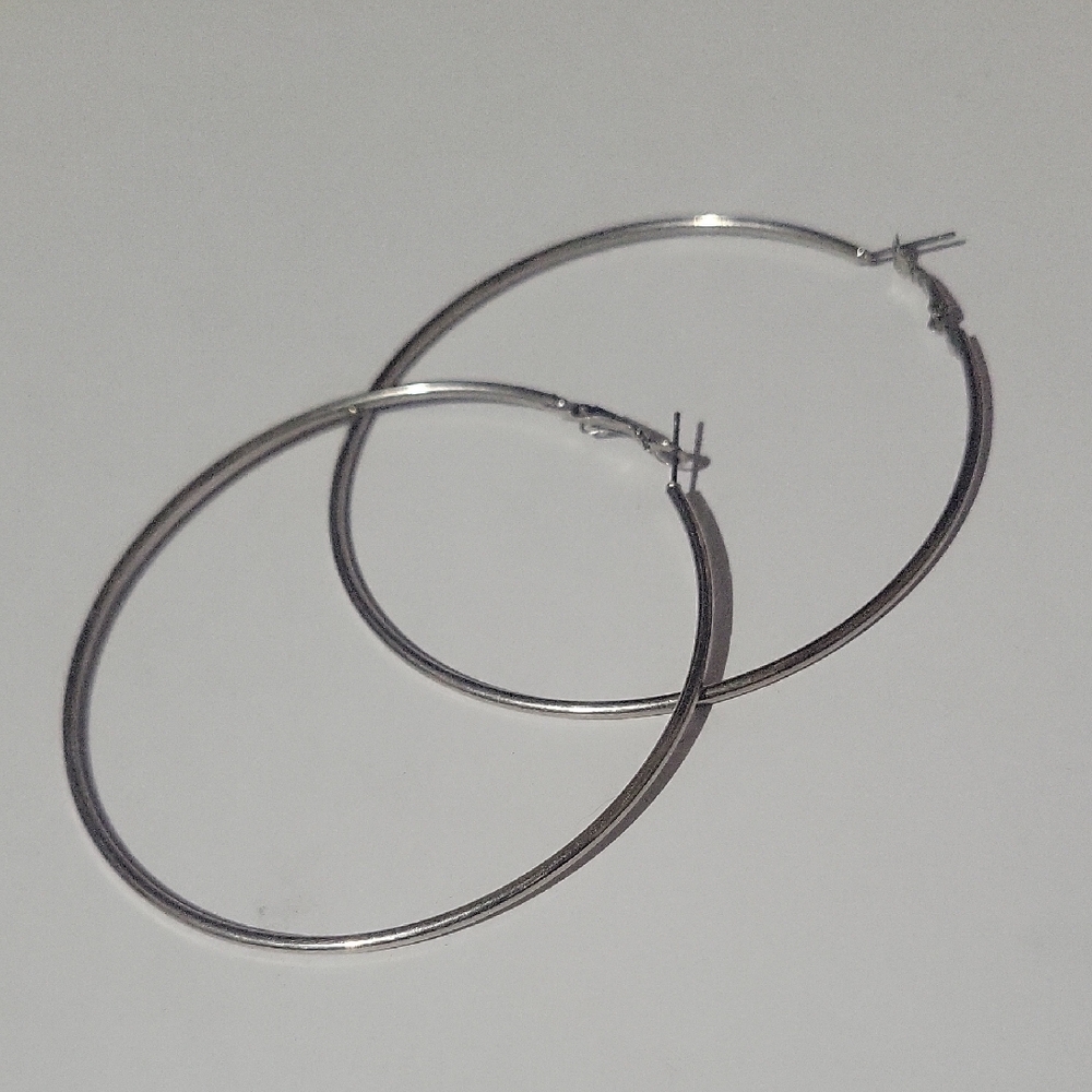 Elegant Large Silver Tone Hoop Earrings